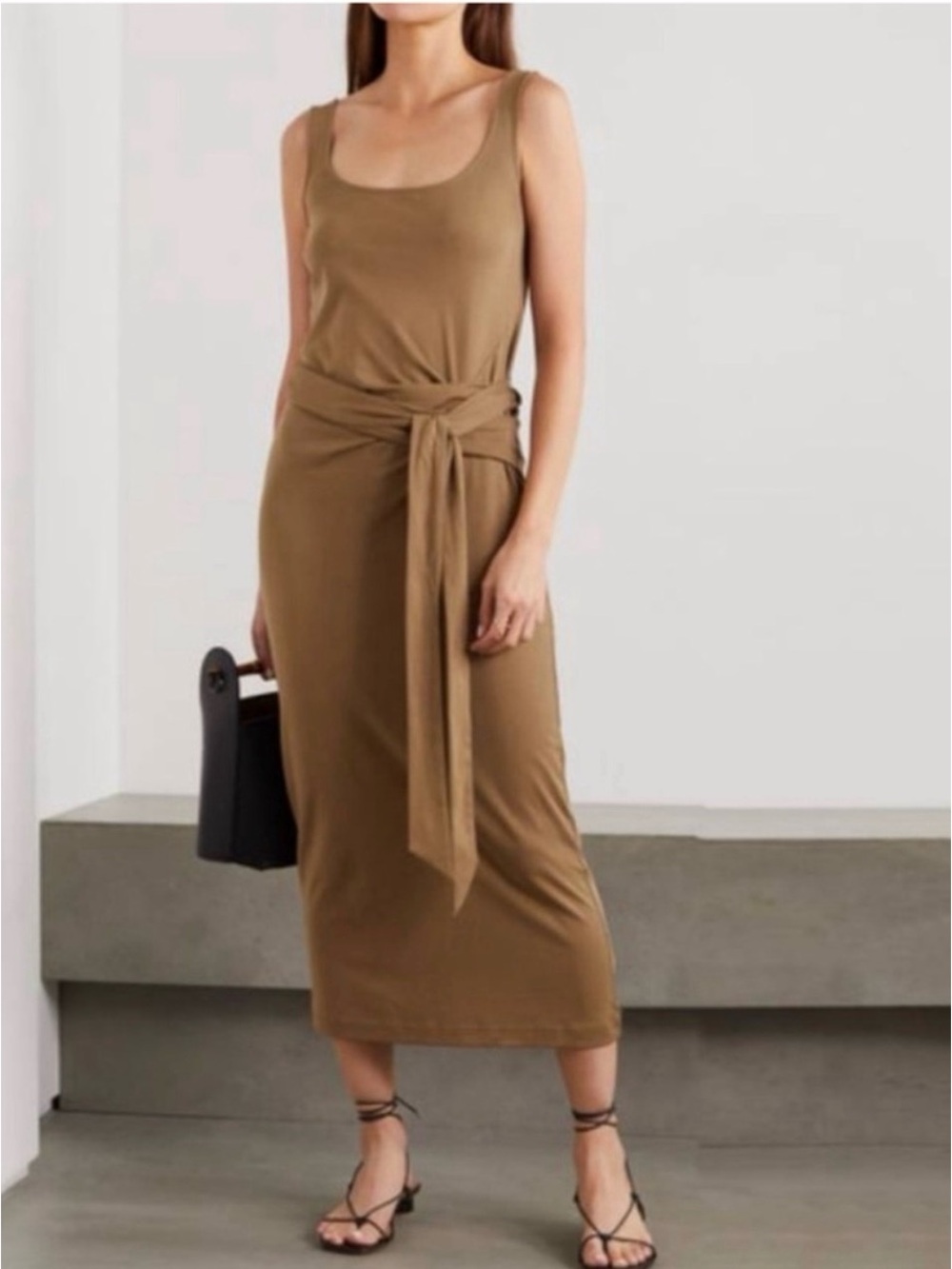 Vince Chocolate Brown Midi Dress with Wrap Around Belt size XL